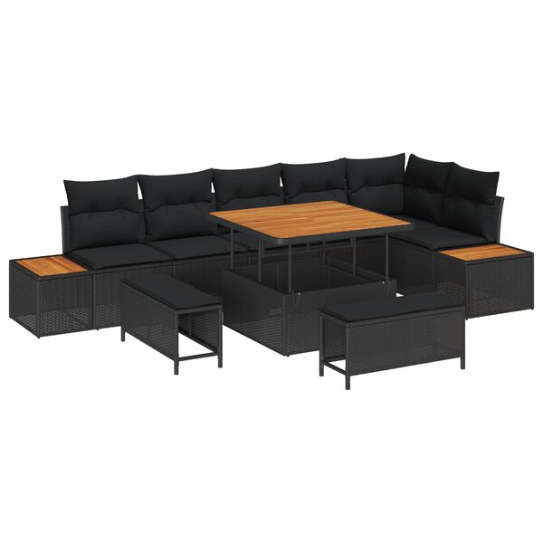 vidaXL Garden Sofa Set 9 pcs Black Poly Rattan