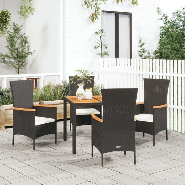 vidaXL 5 Piece Garden Dining Set with Cushions Black Poly Rattan
