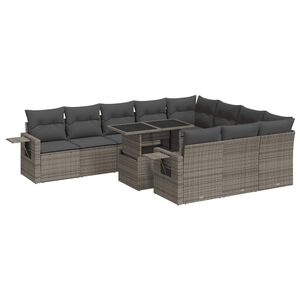 vidaXL 11 Piece Garden Sofa Set with Cushions Grey Poly Rattan