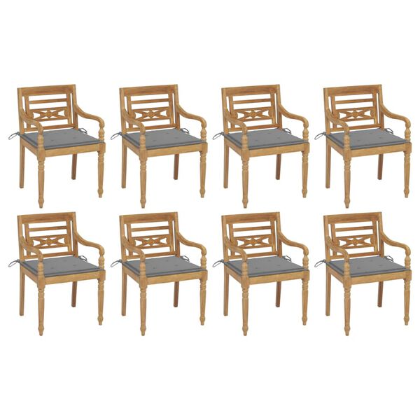 vidaXL Batavia Chairs with Cushions 8 pcs Solid Teak Wood