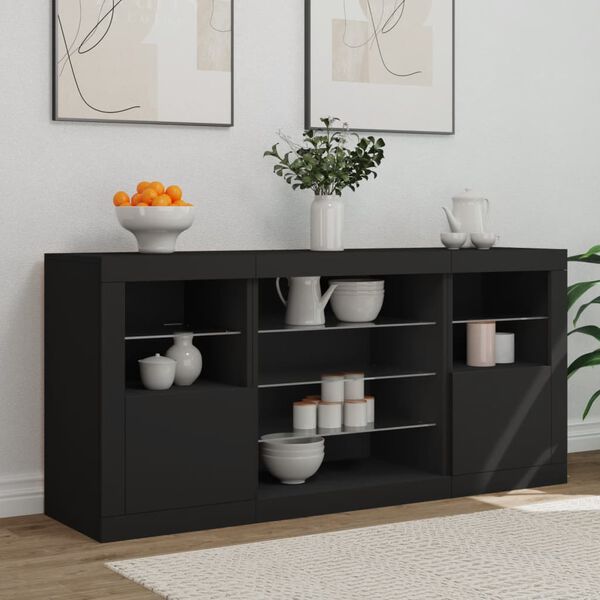vidaXL Sideboard with LED Lights Black 142.5x37x67 cm