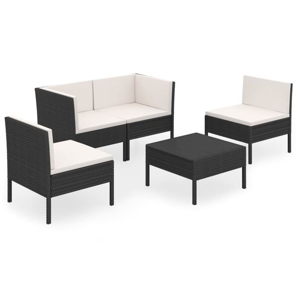 vidaXL 5 Piece Garden Lounge Set with Cushions Poly Rattan Black