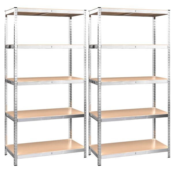 vidaXL 5-Layer Shelves 2 pcs Silver Steel&Engineered Wood