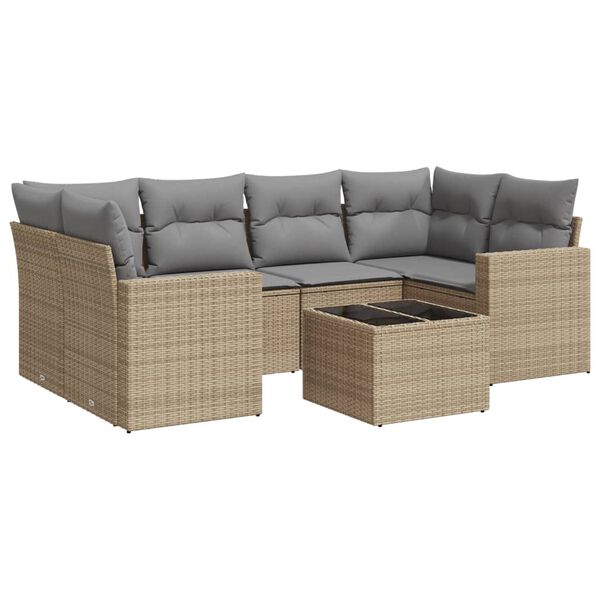 vidaXL 7 Piece Garden Sofa Set with Cushions Beige Poly Rattan