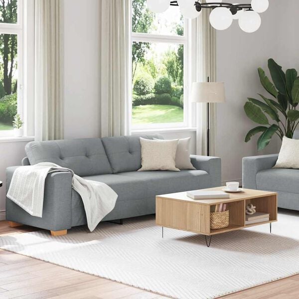 vidaXL 2 Piece Sofa Set with Cushions Light Grey Fabric