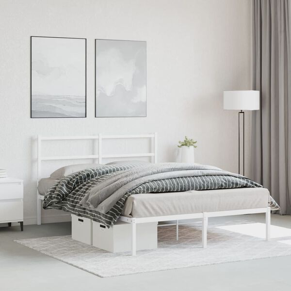 vidaXL Metal Bed Frame without Mattress with Headboard White 135x190cm