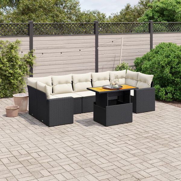 vidaXL 8 Piece Garden Sofa Set with Cushions Black Poly Rattan