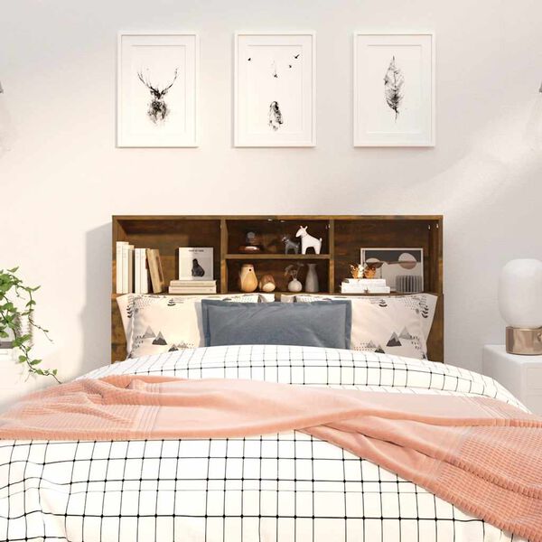 vidaXL Headboard Cabinet Smoked Oak 120x19x103.5 cm