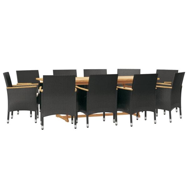 vidaXL 11 Piece Garden Dining Set with Cushions Black