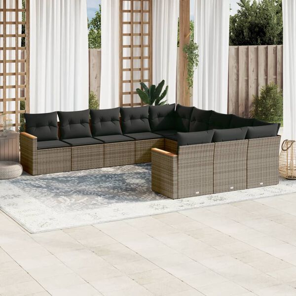vidaXL 11 Piece Garden Sofa Set with Cushions Grey Poly Rattan