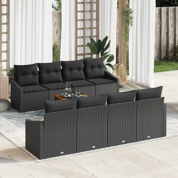 vidaXL Garden Sofa Set with Storage 9 pcs Black Poly Rattan