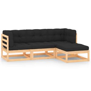 vidaXL 4 Piece Garden Lounge Set with Cushions Solid Wood Pine
