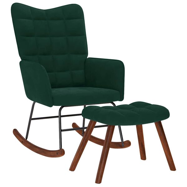 vidaXL Rocking Chair with Stool Dark Green Velvet