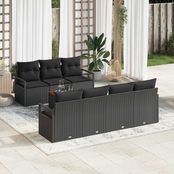 vidaXL Garden Sofa Set with Storage 8 pcs Black Poly Rattan