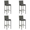 vidaXL Garden Bar Stools with Cushions 4 pcs Grey Poly Rattan