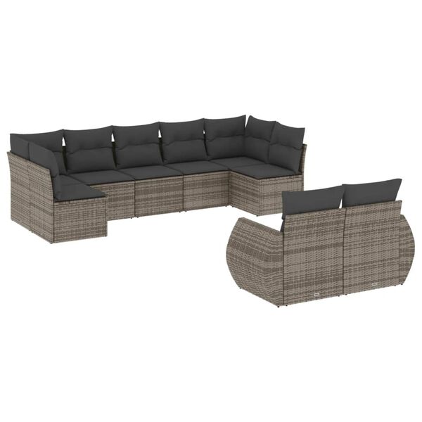 vidaXL 9 Piece Garden Sofa Set with Cushions Grey Poly Rattan
