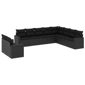 vidaXL 10 Piece Garden Sofa Set with Cushions Black Poly Rattan