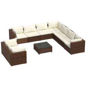 vidaXL 10 Piece Garden Lounge Set with Cushions Brown Poly Rattan
