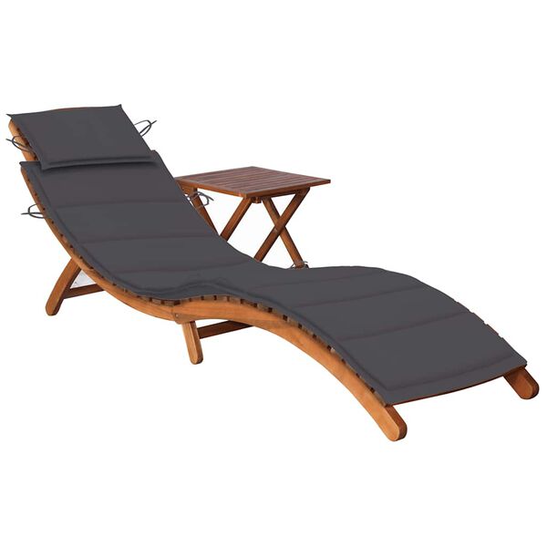 vidaXL Garden Sun Lounger with Table and Cushion Solid Wood Acacia