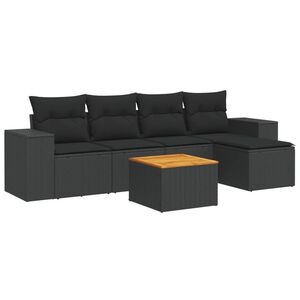 vidaXL 6 Piece Garden Sofa Set with Cushions Black Poly Rattan