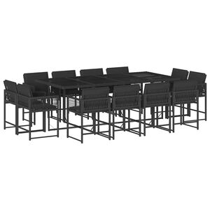 vidaXL 13 Piece Garden Dining Set with Cushions Black Poly Rattan