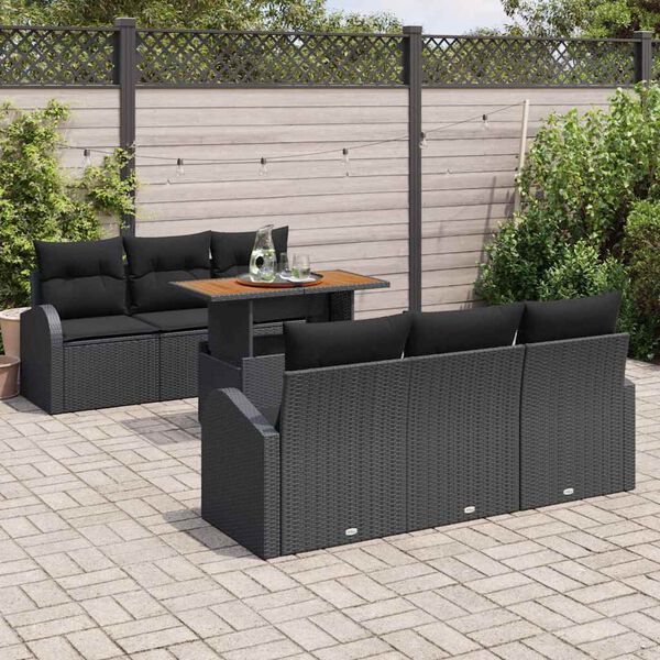 vidaXL Garden Sofa Set with Cushion 7 pcs Black