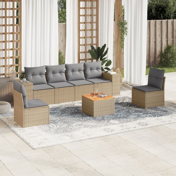 vidaXL 7 Piece Garden Sofa Set with Cushions Beige Poly Rattan