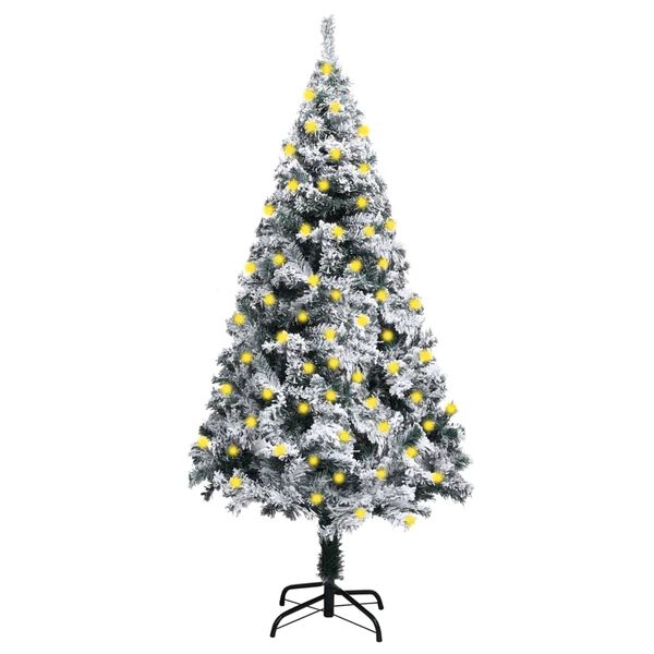 vidaXL Artificial Pre-lit Christmas Tree with Flocked Snow Green 150 cm