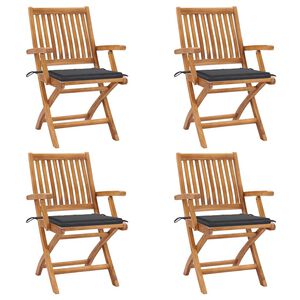 vidaXL Folding Garden Chairs with Cushions 4 pcs Solid Teak Wood