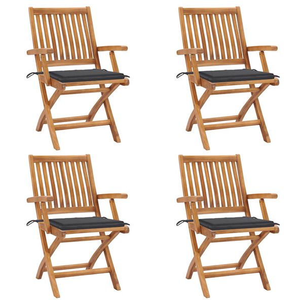 vidaXL Folding Garden Chairs with Cushions 4 pcs Solid Teak Wood