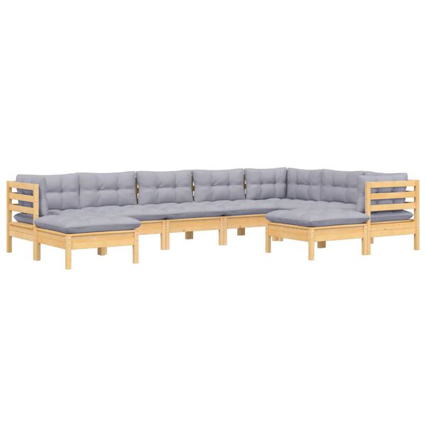 vidaXL 9 Piece Garden Lounge Set with Grey Cushions Solid Pinewood