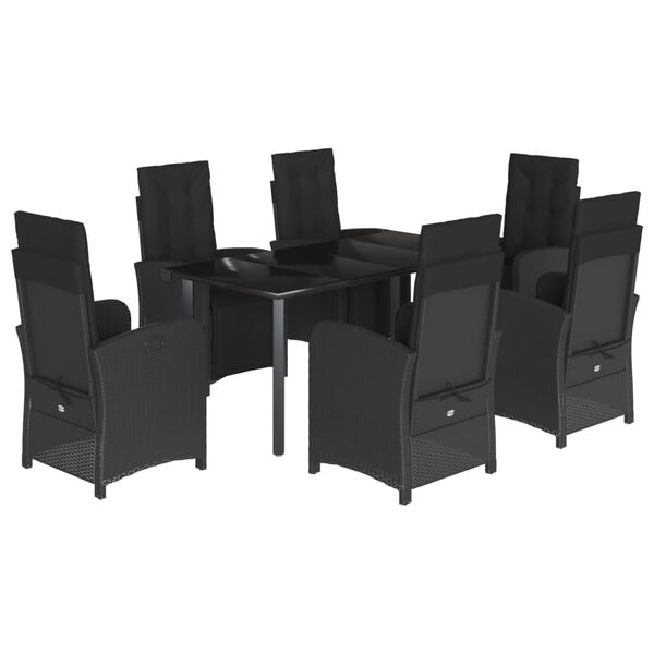 vidaXL 7 Piece Garden Dining Set with Cushions Black Poly Rattan