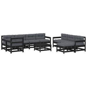 vidaXL 10 Piece Garden Lounge Set with Cushions Black Solid Wood