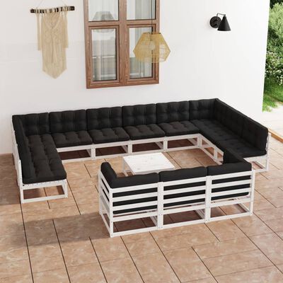vidaXL 14 Piece Garden Lounge Set with Cushions White Solid Pinewood
