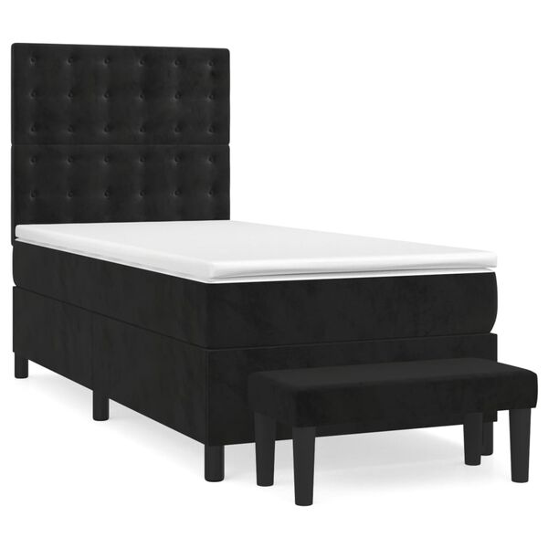 vidaXL Box Spring Bed with Mattress Black 106x203 cm King Single Size Velvet