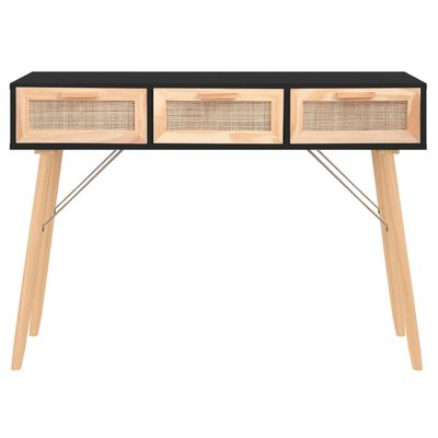 vidaXL Console Table Black 105x30x75 cm Solid Wood Pine&Natural Rattan