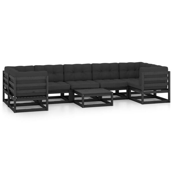 vidaXL 8 Piece Garden Lounge Set with Cushions Black Solid Pinewood