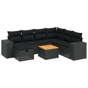 vidaXL 8 Piece Garden Sofa Set with Cushions Black Poly Rattan