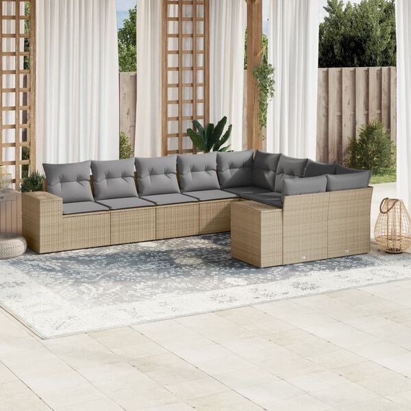 vidaXL 9 Piece Garden Sofa Set with Cushions Beige Poly Rattan