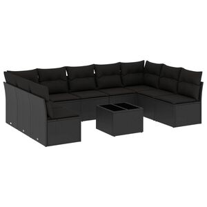 vidaXL 10 Piece Garden Sofa Set with Cushions Black Poly Rattan