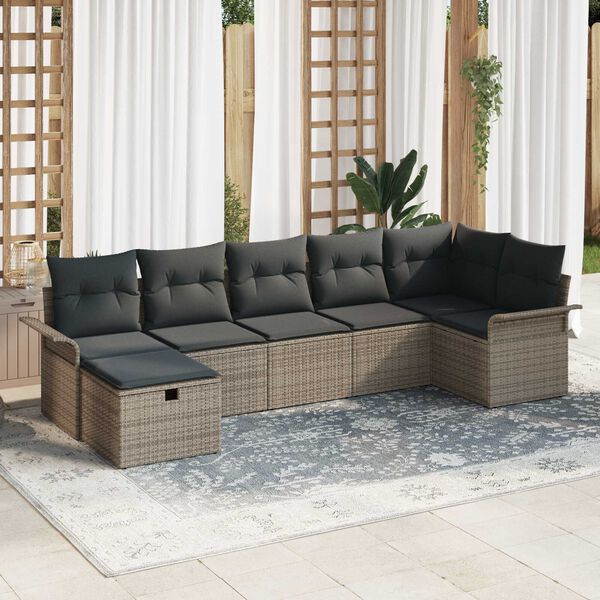 vidaXL Garden Sofa Set with Cushion 7 pcs Grey Poly rattan