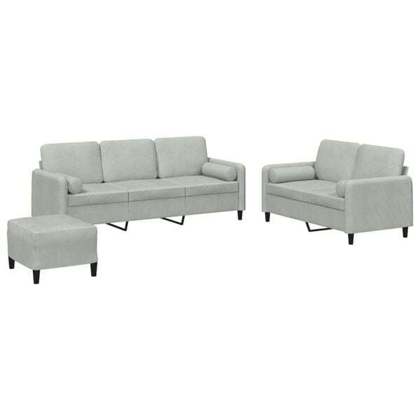 vidaXL 3 Piece Sofa Set with Pillows Light Grey Velvet