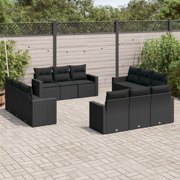 vidaXL 12 Piece Garden Sofa Set with Cushions Black Poly Rattan