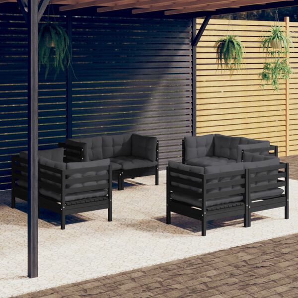 vidaXL 8 Piece Garden Lounge Set with Anthracite Cushions Pinewood