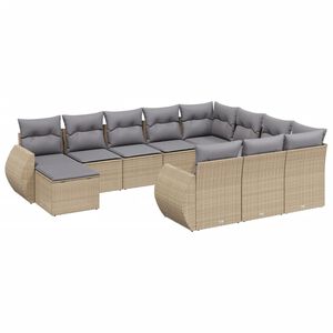 vidaXL 11 Piece Garden Sofa Set with Cushions Beige Poly Rattan