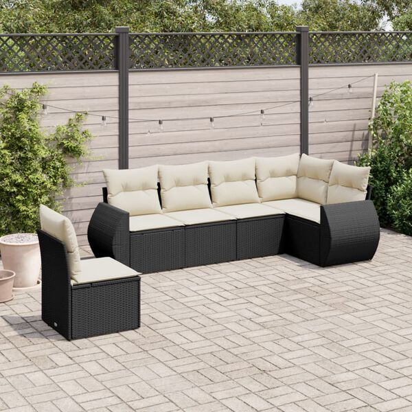 vidaXL 6 Piece Garden Sofa Set with Cushions Black Poly Rattan