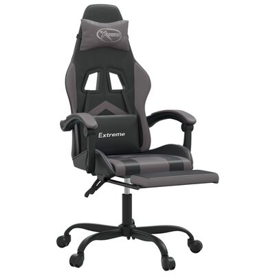 vidaXL Swivel Gaming Chair with Footrest Black&Grey Faux Leather