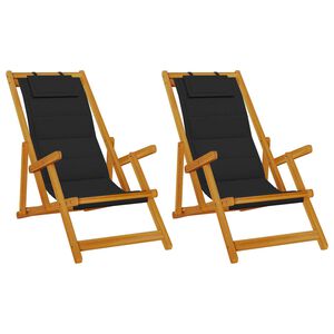 vidaXL Beach Chair with Cushion Folding 2 pcs Brown Solid Acacia Wood