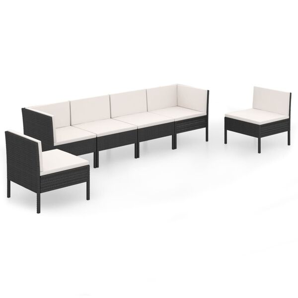 vidaXL 6 Piece Garden Lounge Set with Cushions Poly Rattan Black
