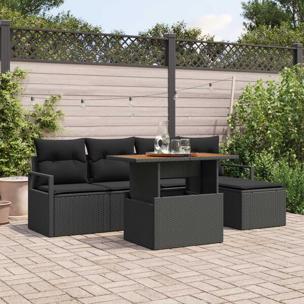 vidaXL Garden Sofa Set with Storage 6 pcs Black Poly rattan